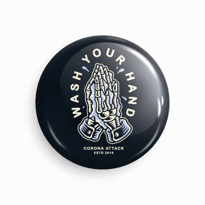 Wash your hands | Round pin badge | Size - 58mm - Parallel Learning