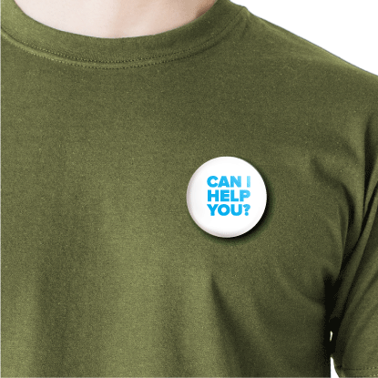 Can I help you? | Round pin badge | Size - 58mm - Parallel Learning
