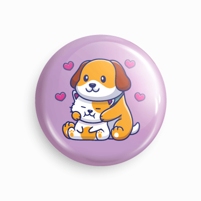 Dog & Cat Friends | Round pin badge | Size - 58mm - Parallel Learning
