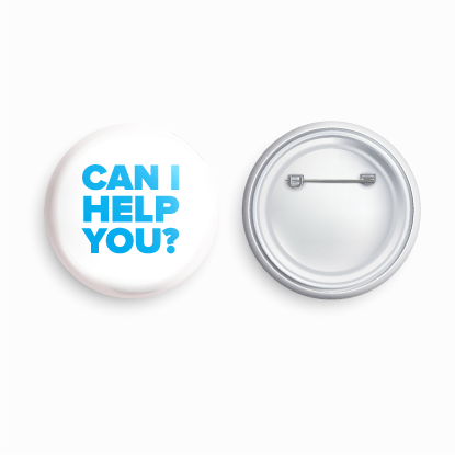 Can I help you? | Round pin badge | Size - 58mm - Parallel Learning