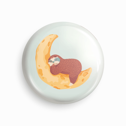 Sloth on moon | Round pin badge | Size - 58mm - Parallel Learning
