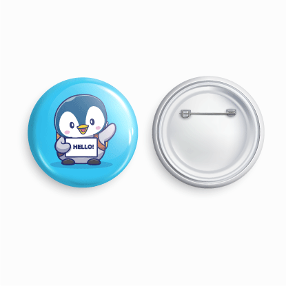 Hello Penguin | Round pin badge | Size - 58mm - Parallel Learning