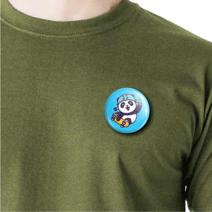 Skateboarding Panda | Round pin badge | Size - 58mm - Parallel Learning
