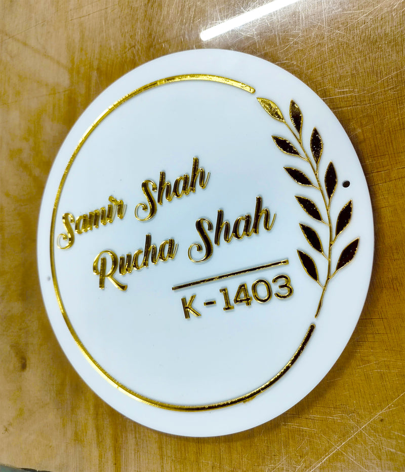 Golden Acrylic Circle Name Plate | Size 10 X 10 inch_Style_002