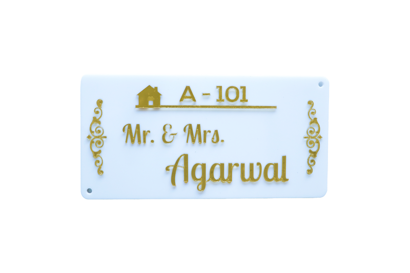 Golden Acrylic Name Plate | Size 10 X 5 inch & 12 X 6 inch_Style_002
