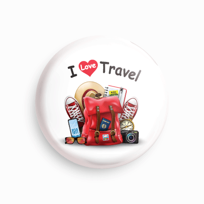 I love travel | Round pin badge | Size - 58mm - Parallel Learning
